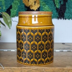 Vintage Hornsea Heirloom Canister 1972 MCM Geometric Brown Teak Lid Storage